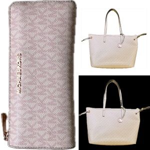 2 PC MK Pastel PINK Leather TOTE & wallet